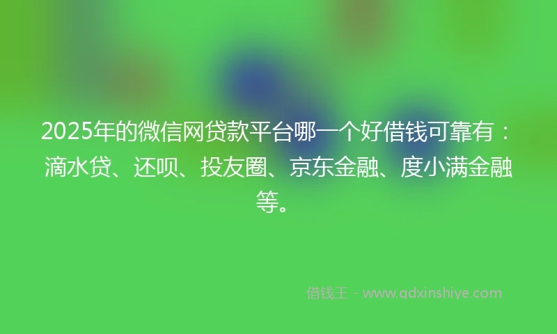 2025年的微信网贷款平台哪一个好借钱可靠有：滴水贷、还呗、投友圈、京东金融、度小满金融等。