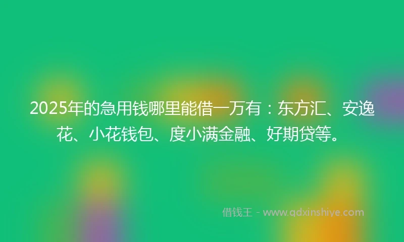 2025年的急用钱哪里能借一万有：东方汇、安逸花、小花钱包、度小满金融、好期贷等。