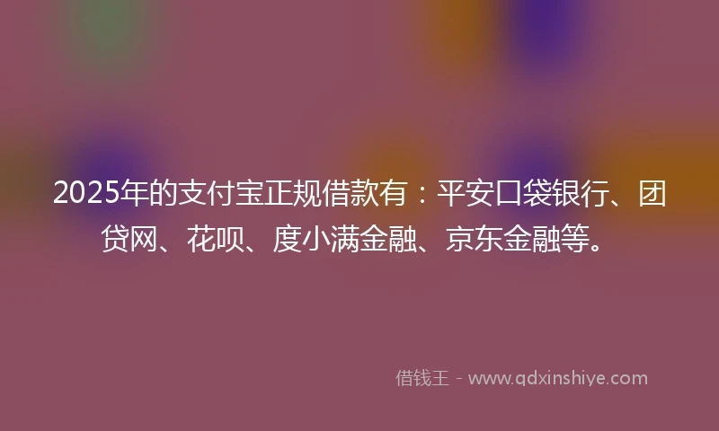 2025年的支付宝正规借款有：平安口袋银行、团贷网、花呗、度小满金融、京东金融等。