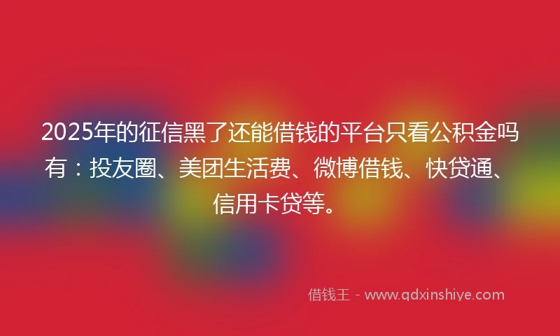 2025年的征信黑了还能借钱的平台只看公积金吗有：投友圈、美团生活费、微博借钱、快贷通、信用卡贷等。