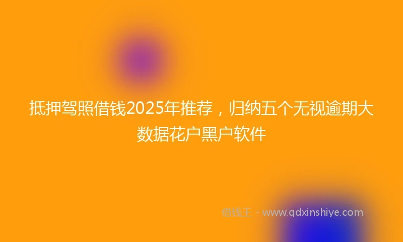 抵押驾照借钱2025年推荐，归纳五个无视逾期大数据花户黑户软件