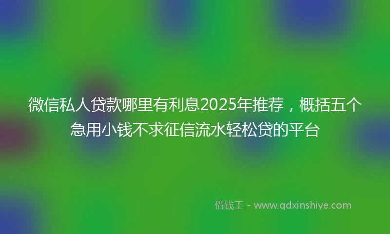 微信私人贷款哪里有利息2025年推荐，概括五个急用小钱不求征信流水轻松贷的平台