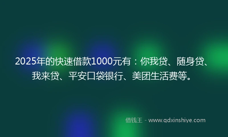 2025年的快速借款1000元有：你我贷、随身贷、我来贷、平安口袋银行、美团生活费等。