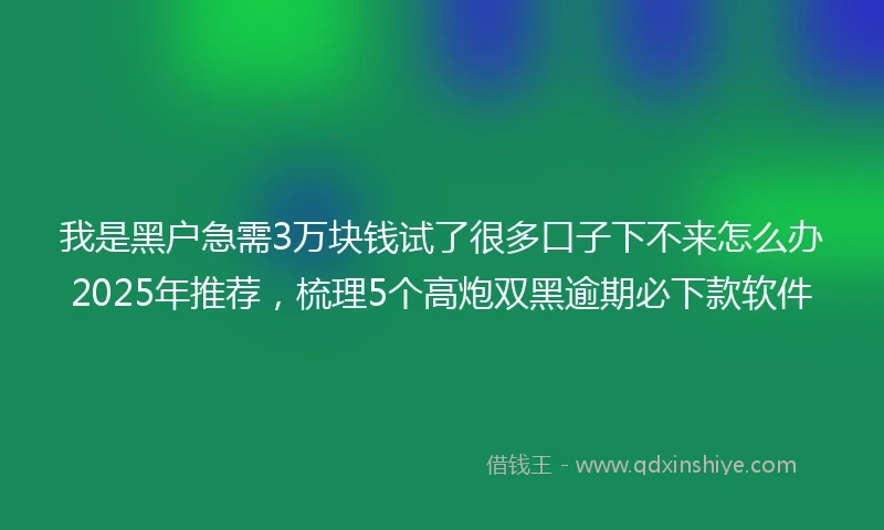 我是黑户急需3万块钱试了很多口子下不来怎么办2025年推荐，梳理5个高炮双黑逾期必下款软件