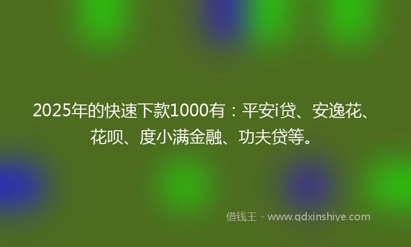 2025年的快速下款1000有：平安i贷、安逸花、花呗、度小满金融、功夫贷等。