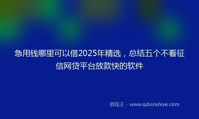 急用钱哪里可以借2025年精选，总结五个不看征信网贷平台放款快的软件