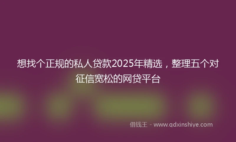 想找个正规的私人贷款2025年精选，整理五个对征信宽松的网贷平台
