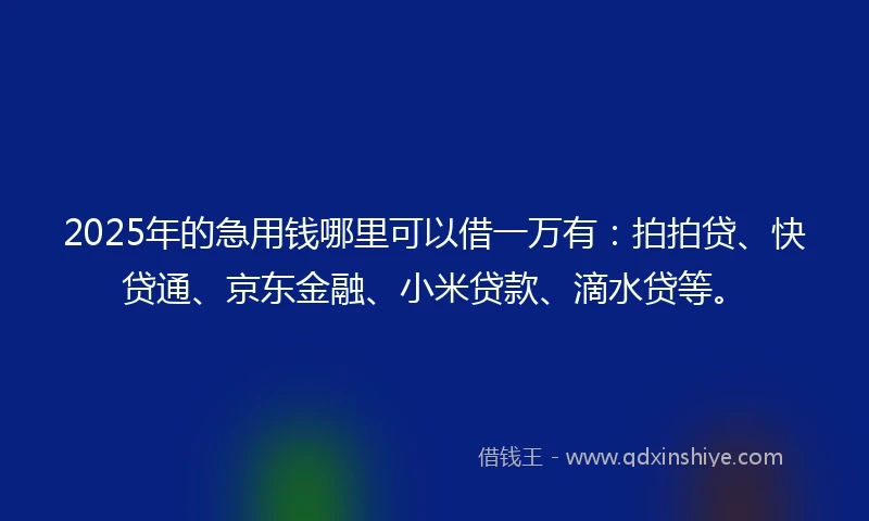 2025年的急用钱哪里可以借一万有：拍拍贷、快贷通、京东金融、小米贷款、滴水贷等。