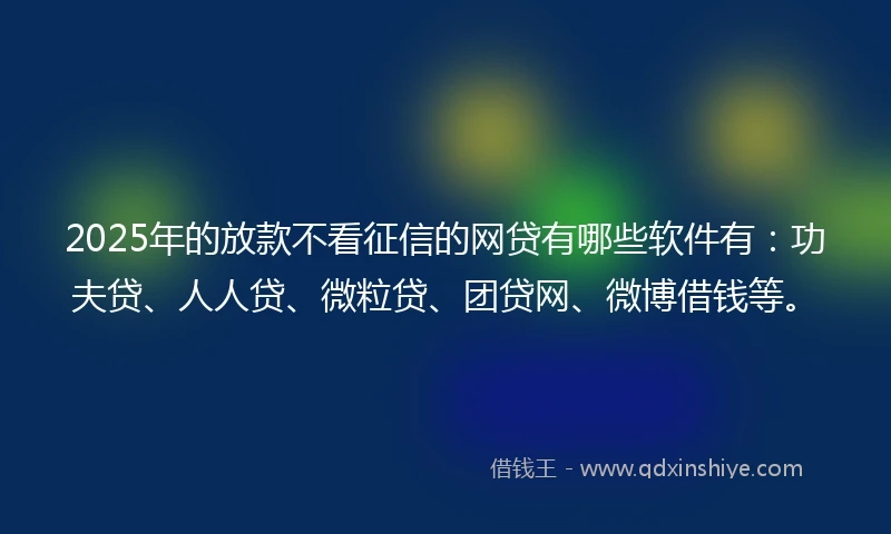 2025年的放款不看征信的网贷有哪些软件有：功夫贷、人人贷、微粒贷、团贷网、微博借钱等。