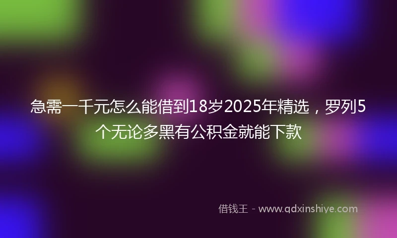 急需一千元怎么能借到18岁2025年精选，罗列5个无论多黑有公积金就能下款