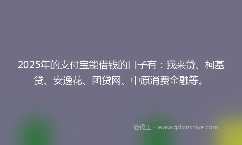 2025年的支付宝能借钱的口子有:我来贷、柯基贷、安逸花、团贷网、中原消费金融等。