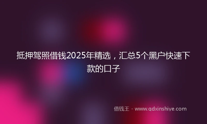 抵押驾照借钱2025年精选，汇总5个黑户快速下款的口子