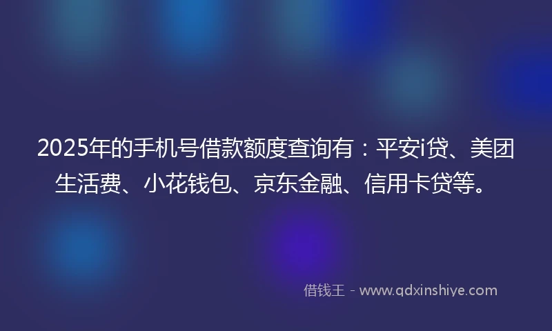 2025年的手机号借款额度查询有：平安i贷、美团生活费、小花钱包、京东金融、信用卡贷等。