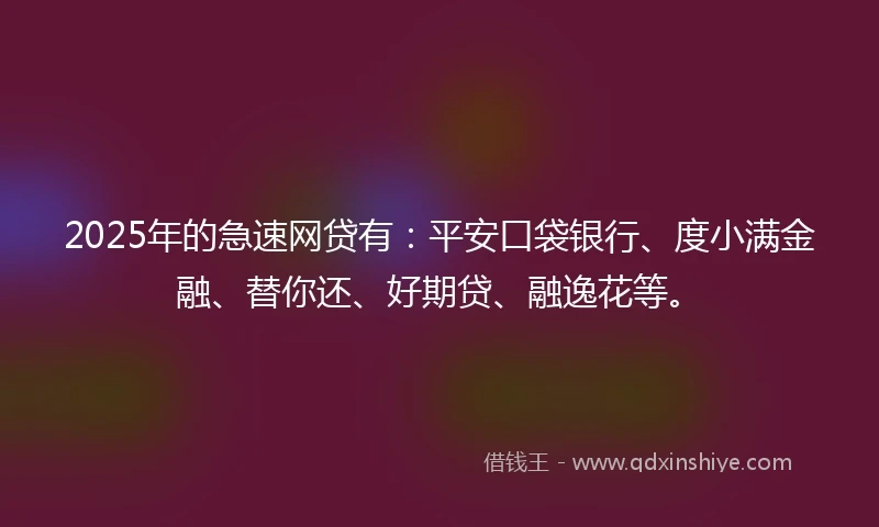 2025年的急速网贷有：平安口袋银行、度小满金融、替你还、好期贷、融逸花等。