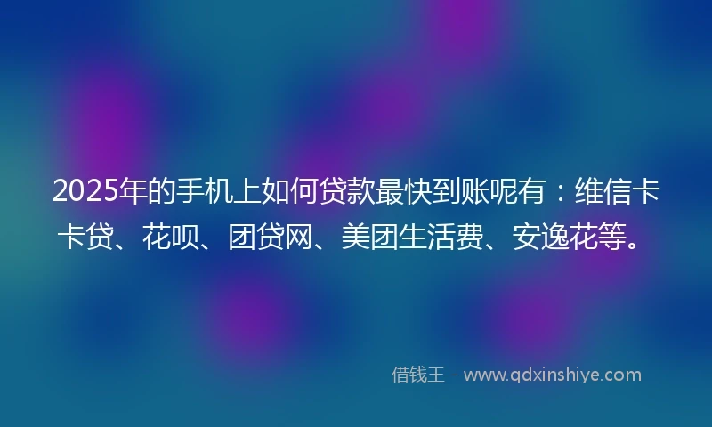 2025年的手机上如何贷款最快到账呢有：维信卡卡贷、花呗、团贷网、美团生活费、安逸花等。