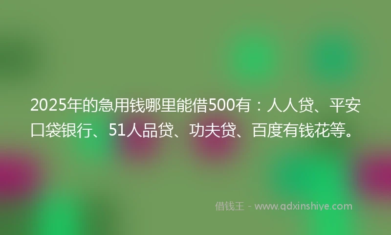 2025年的急用钱哪里能借500有：人人贷、平安口袋银行、51人品贷、功夫贷、百度有钱花等。