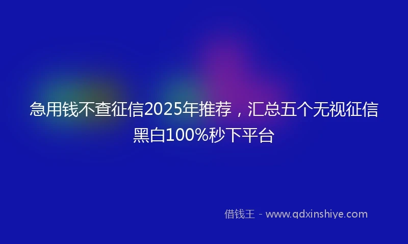 急用钱不查征信2025年推荐，汇总五个无视征信黑白100%秒下平台