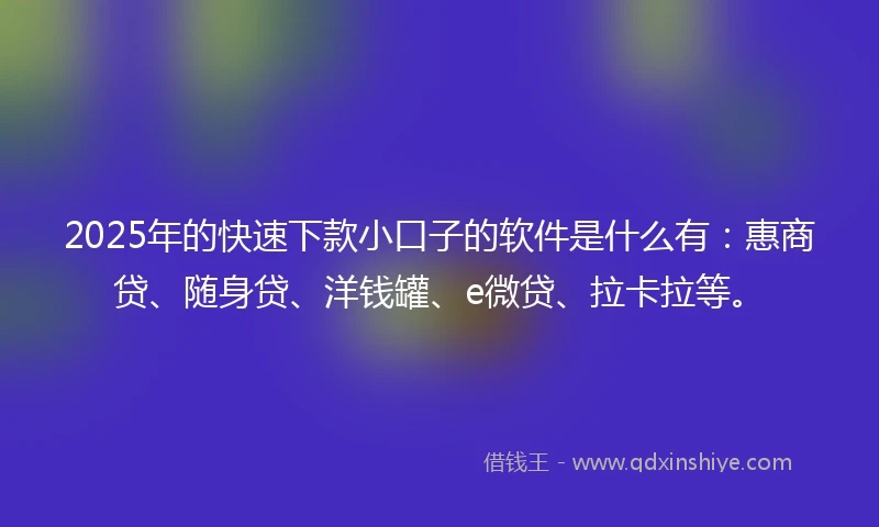 2025年的快速下款小口子的软件是什么有：惠商贷、随身贷、洋钱罐、e微贷、拉卡拉等。