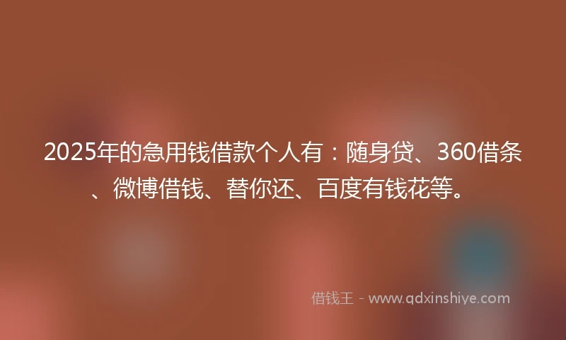 2025年的急用钱借款个人有：随身贷、360借条、微博借钱、替你还、百度有钱花等。