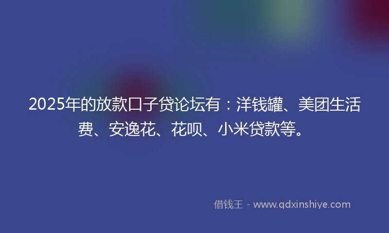 2025年的放款口子贷论坛有：洋钱罐、美团生活费、安逸花、花呗、小米贷款等。
