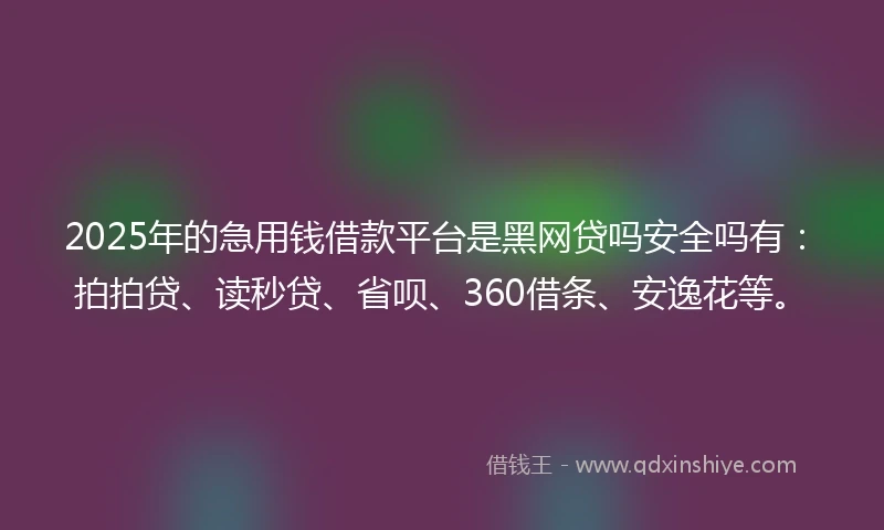 2025年的急用钱借款平台是黑网贷吗安全吗有：拍拍贷、读秒贷、省呗、360借条、安逸花等。