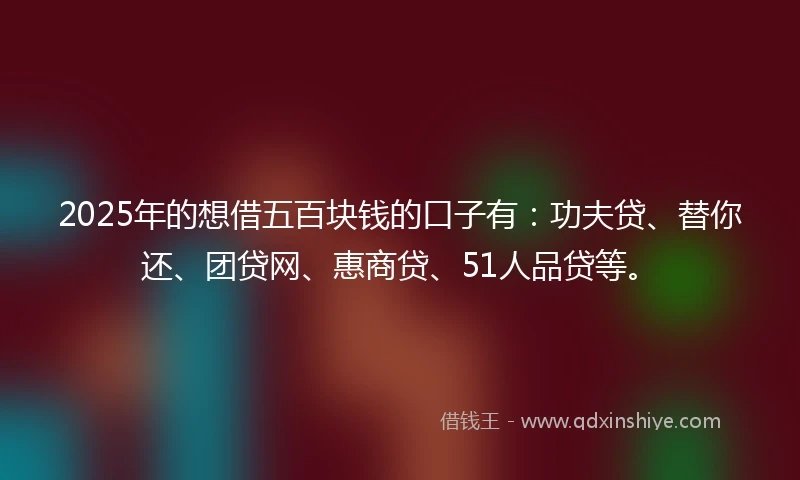 2025年的想借五百块钱的口子有：功夫贷、替你还、团贷网、惠商贷、51人品贷等。