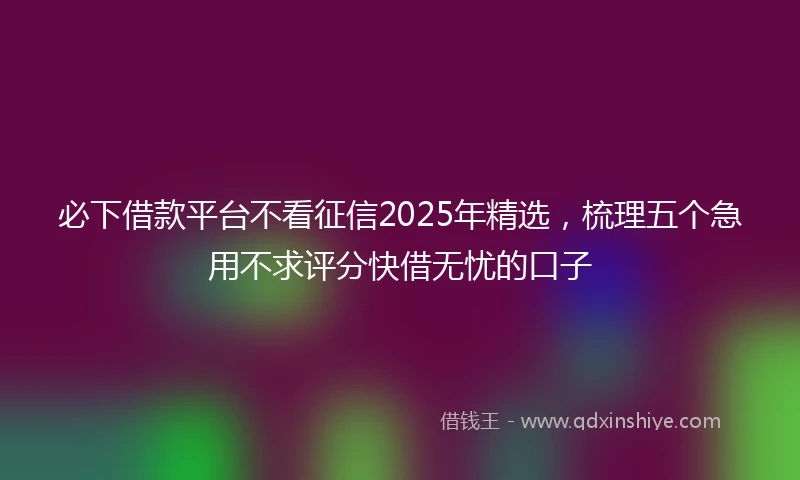 必下借款平台不看征信2025年精选，梳理五个急用不求评分快借无忧的口子