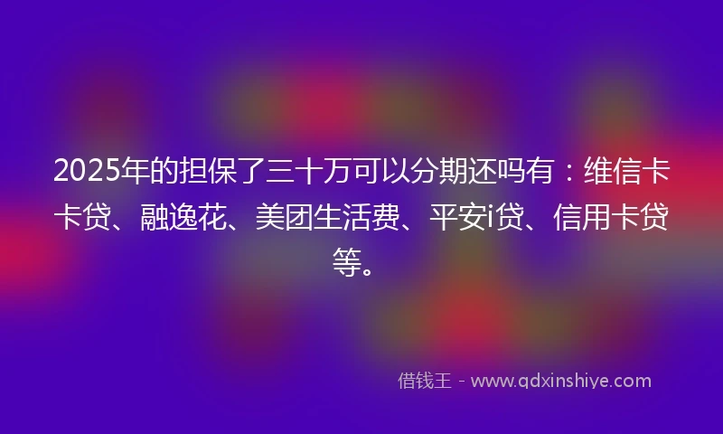 2025年的担保了三十万可以分期还吗有：维信卡卡贷、融逸花、美团生活费、平安i贷、信用卡贷等。