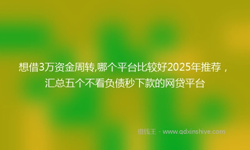 想借3万资金周转,哪个平台比较好2025年推荐，汇总五个不看负债秒下款的网贷平台