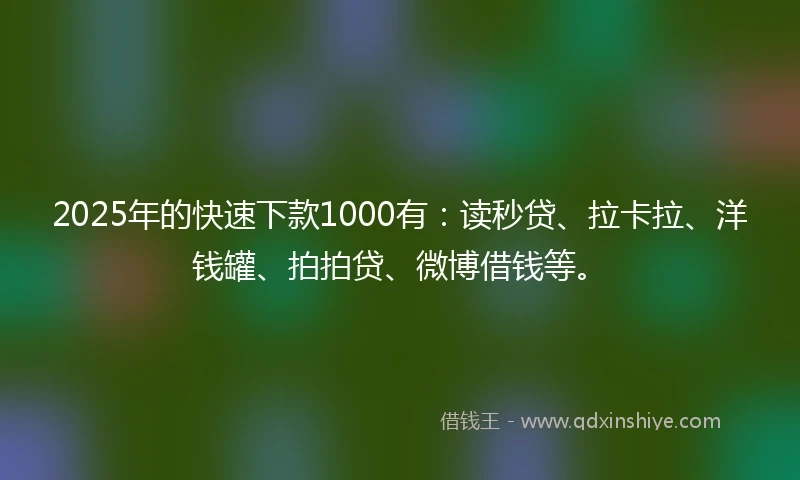 2025年的快速下款1000有：读秒贷、拉卡拉、洋钱罐、拍拍贷、微博借钱等。