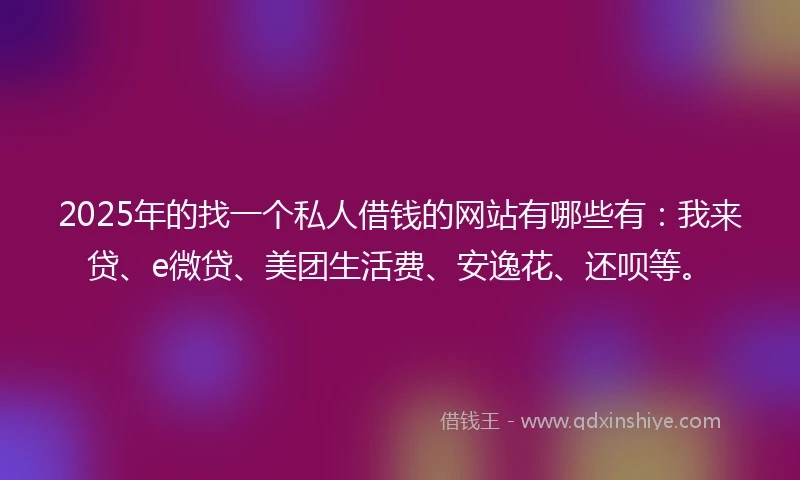2025年的找一个私人借钱的网站有哪些有：我来贷、e微贷、美团生活费、安逸花、还呗等。