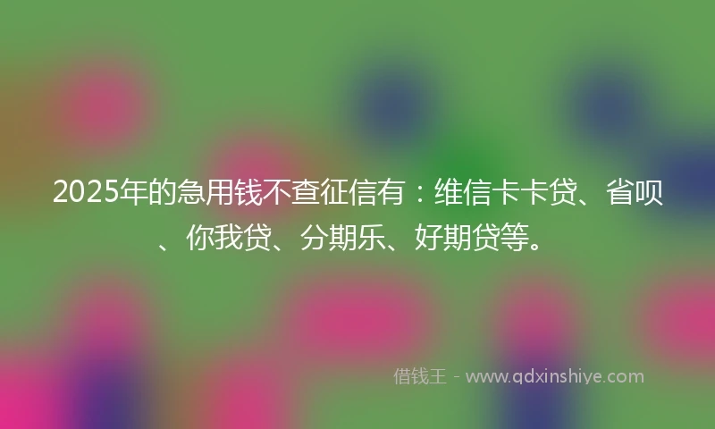 2025年的急用钱不查征信有：维信卡卡贷、省呗、你我贷、分期乐、好期贷等。