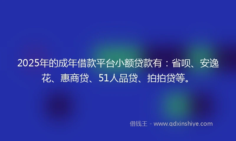 2025年的成年借款平台小额贷款有：省呗、安逸花、惠商贷、51人品贷、拍拍贷等。