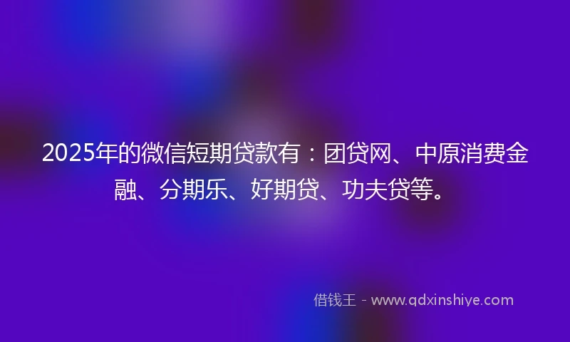 2025年的微信短期贷款有：团贷网、中原消费金融、分期乐、好期贷、功夫贷等。