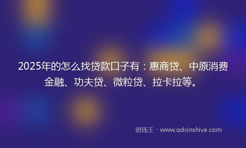 2025年的怎么找贷款口子有：惠商贷、中原消费金融、功夫贷、微粒贷、拉卡拉等。