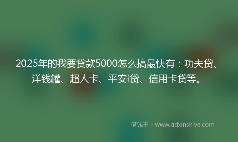 2025年的我要贷款5000怎么搞最快有：功夫贷、洋钱罐、超人卡、平安i贷、信用卡贷等。