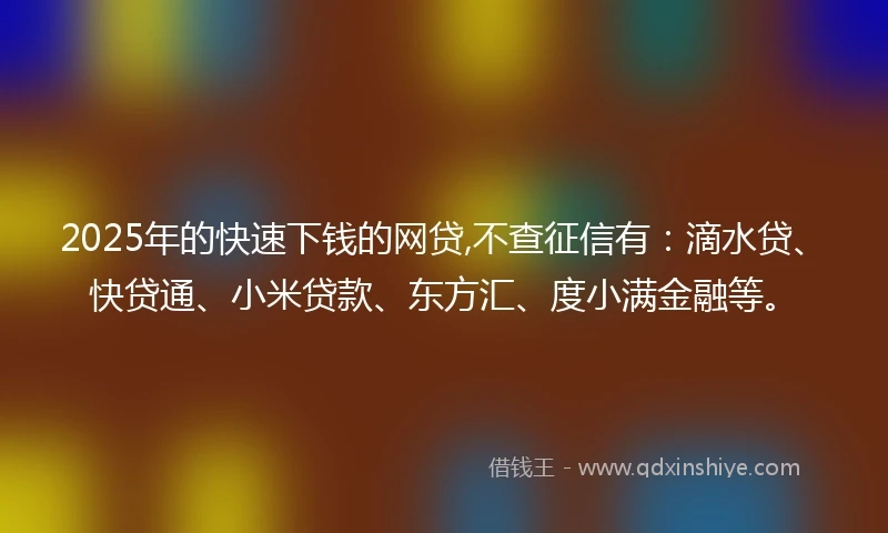 2025年的快速下钱的网贷,不查征信有：滴水贷、快贷通、小米贷款、东方汇、度小满金融等。