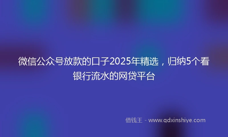 微信公众号放款的口子2025年精选,归纳5个看银行流水的网贷平台