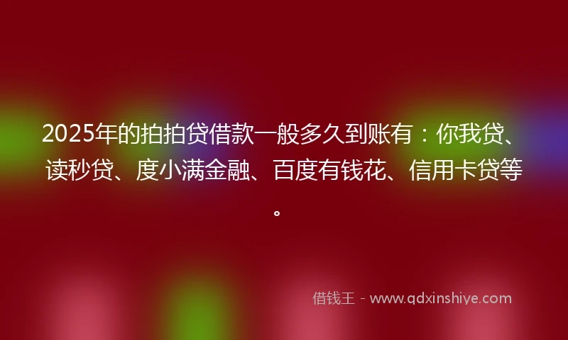 2025年的拍拍贷借款一般多久到账有：你我贷、读秒贷、度小满金融、百度有钱花、信用卡贷等。