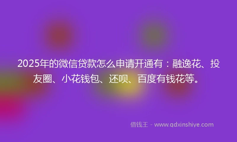 2025年的微信贷款怎么申请开通有：融逸花、投友圈、小花钱包、还呗、百度有钱花等。