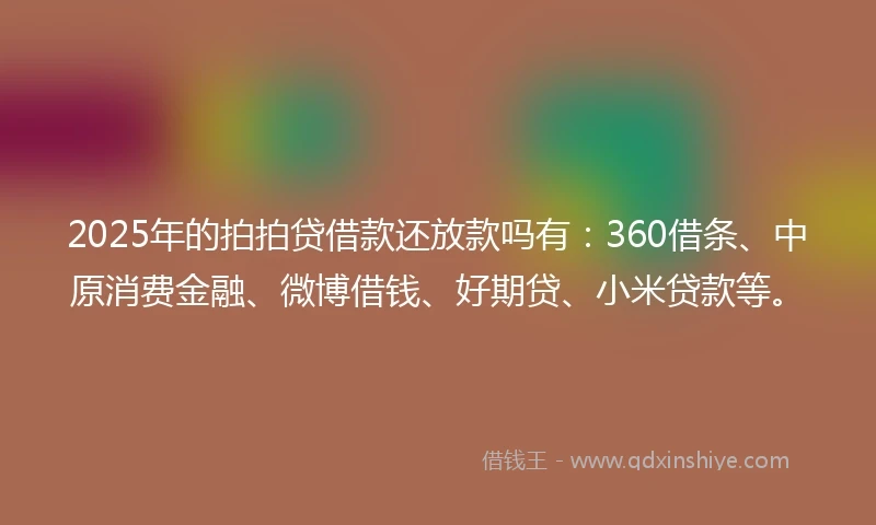 2025年的拍拍贷借款还放款吗有：360借条、中原消费金融、微博借钱、好期贷、小米贷款等。