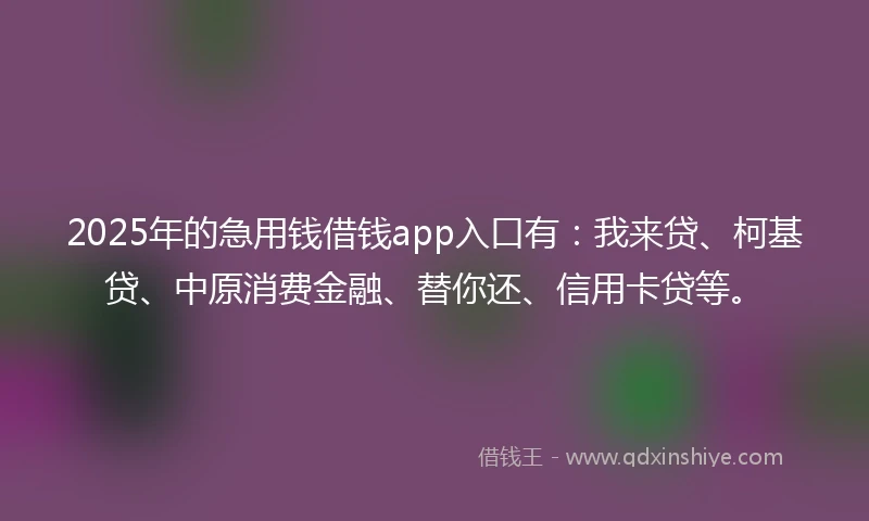 2025年的急用钱借钱app入口有：我来贷、柯基贷、中原消费金融、替你还、信用卡贷等。