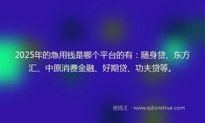 2025年的急用钱是哪个平台的有:随身贷、东方汇、中原消费金融、好期贷、功夫贷等。