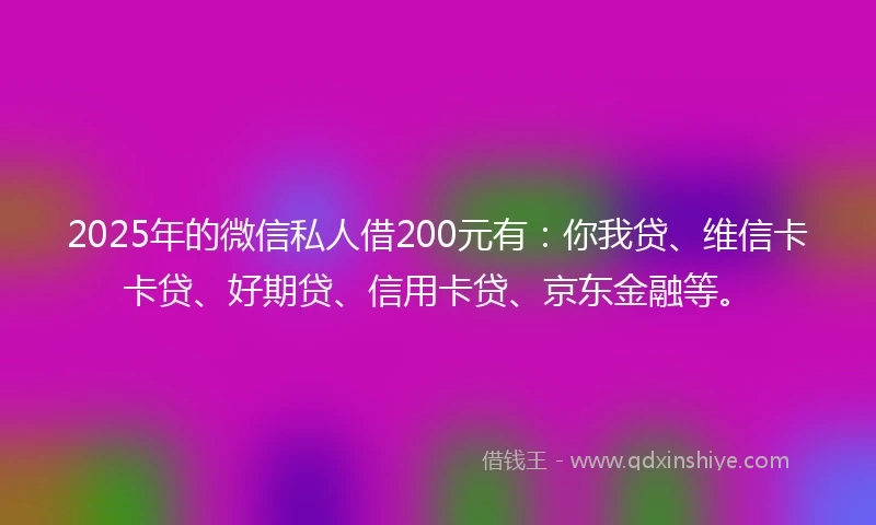 2025年的微信私人借200元有：你我贷、维信卡卡贷、好期贷、信用卡贷、京东金融等。