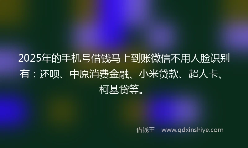 2025年的手机号借钱马上到账微信不用人脸识别有：还呗、中原消费金融、小米贷款、超人卡、柯基贷等。