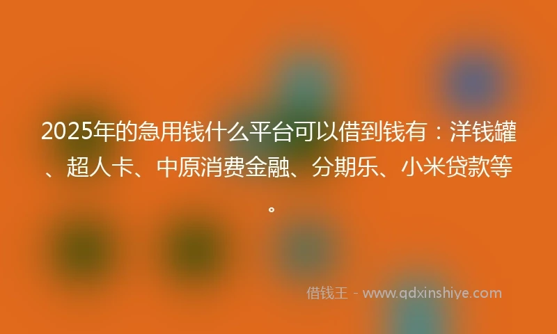 2025年的急用钱什么平台可以借到钱有：洋钱罐、超人卡、中原消费金融、分期乐、小米贷款等。