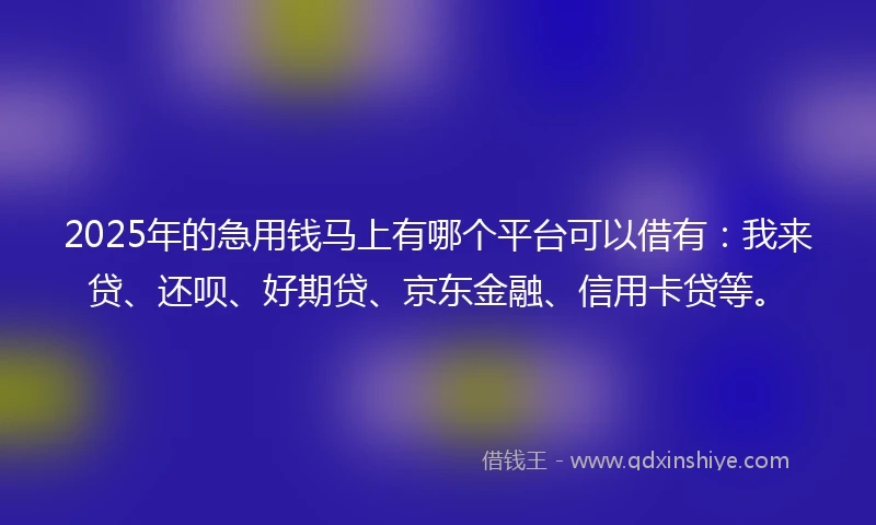 2025年的急用钱马上有哪个平台可以借有：我来贷、还呗、好期贷、京东金融、信用卡贷等。