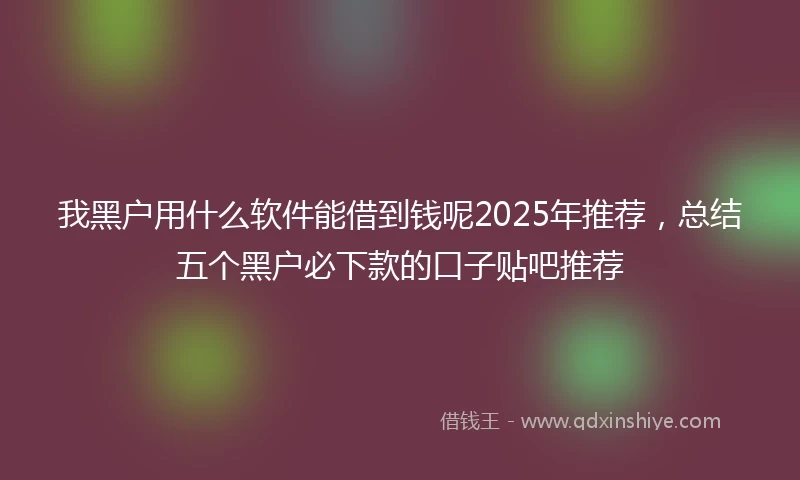 我黑户用什么软件能借到钱呢2025年推荐，总结五个黑户必下款的口子贴吧推荐