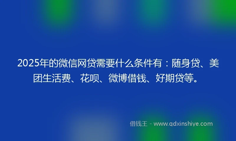2025年的微信网贷需要什么条件有：随身贷、美团生活费、花呗、微博借钱、好期贷等。