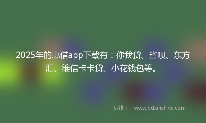 2025年的惠借app下载有：你我贷、省呗、东方汇、维信卡卡贷、小花钱包等。